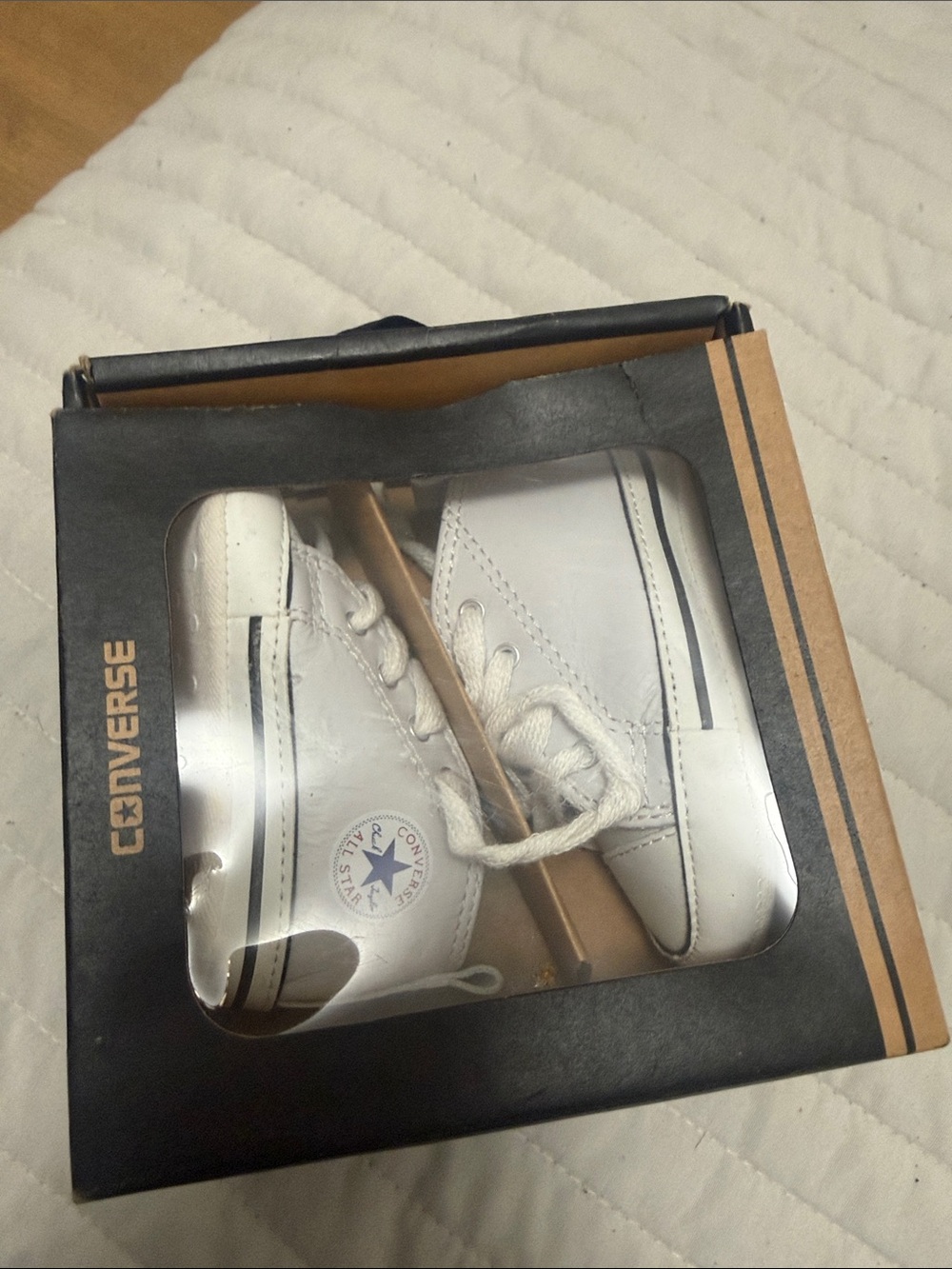 Converse White Kids High-Top Sneakers with Navy Star
